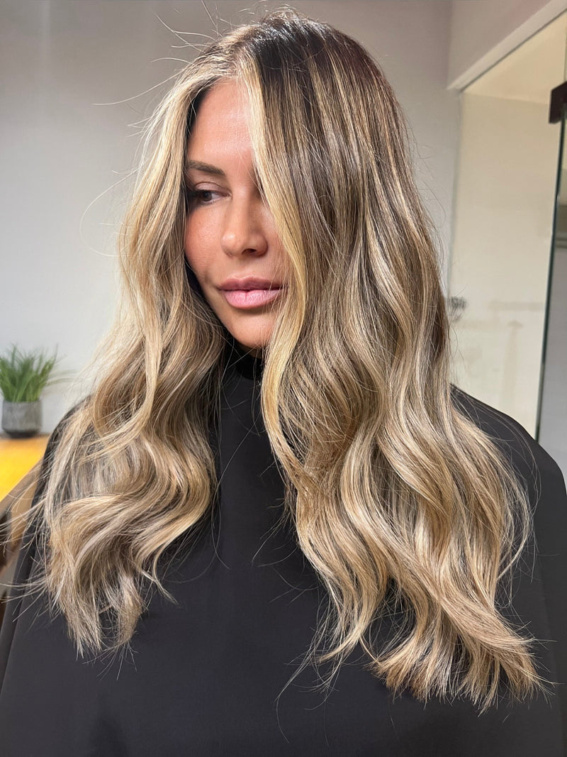Blonde balayage with a soft darker root, Hair Shak Salon Miami