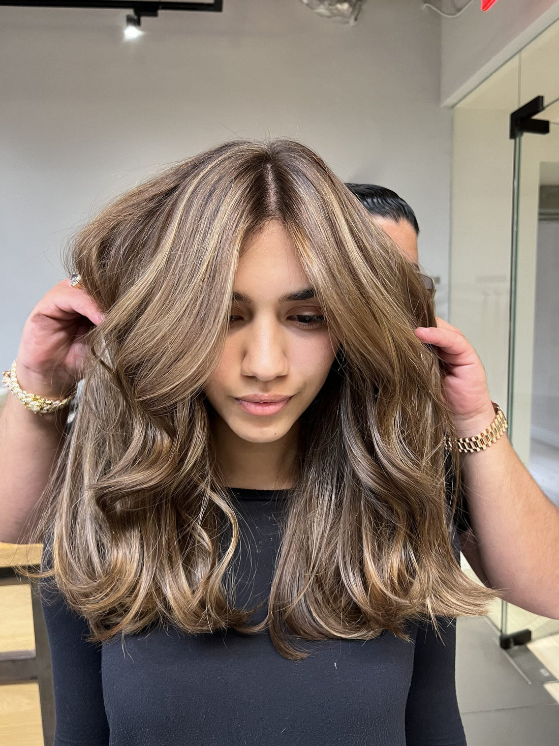 Dimensional bronde color after a color correction, Hair Shak Salon Miami