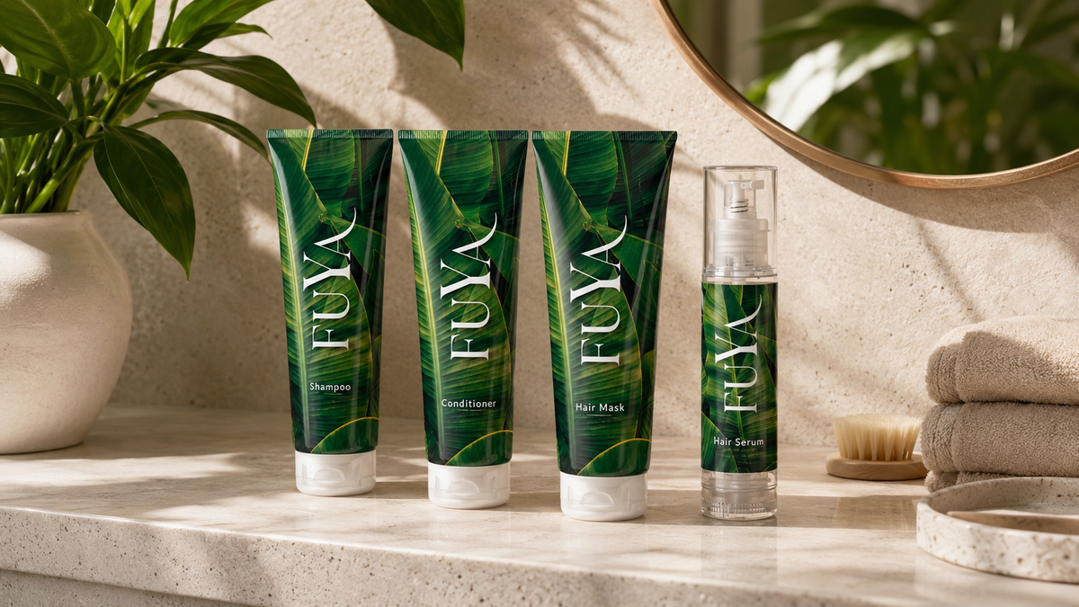 The four, together - FUYA shampoo, conditioner, hair mask and serum