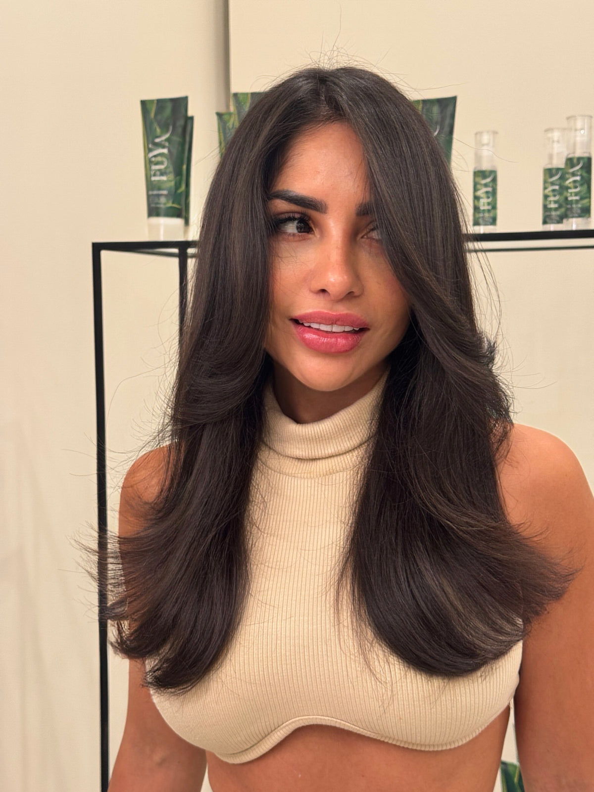 Long dark brown blowout with face-framing layers