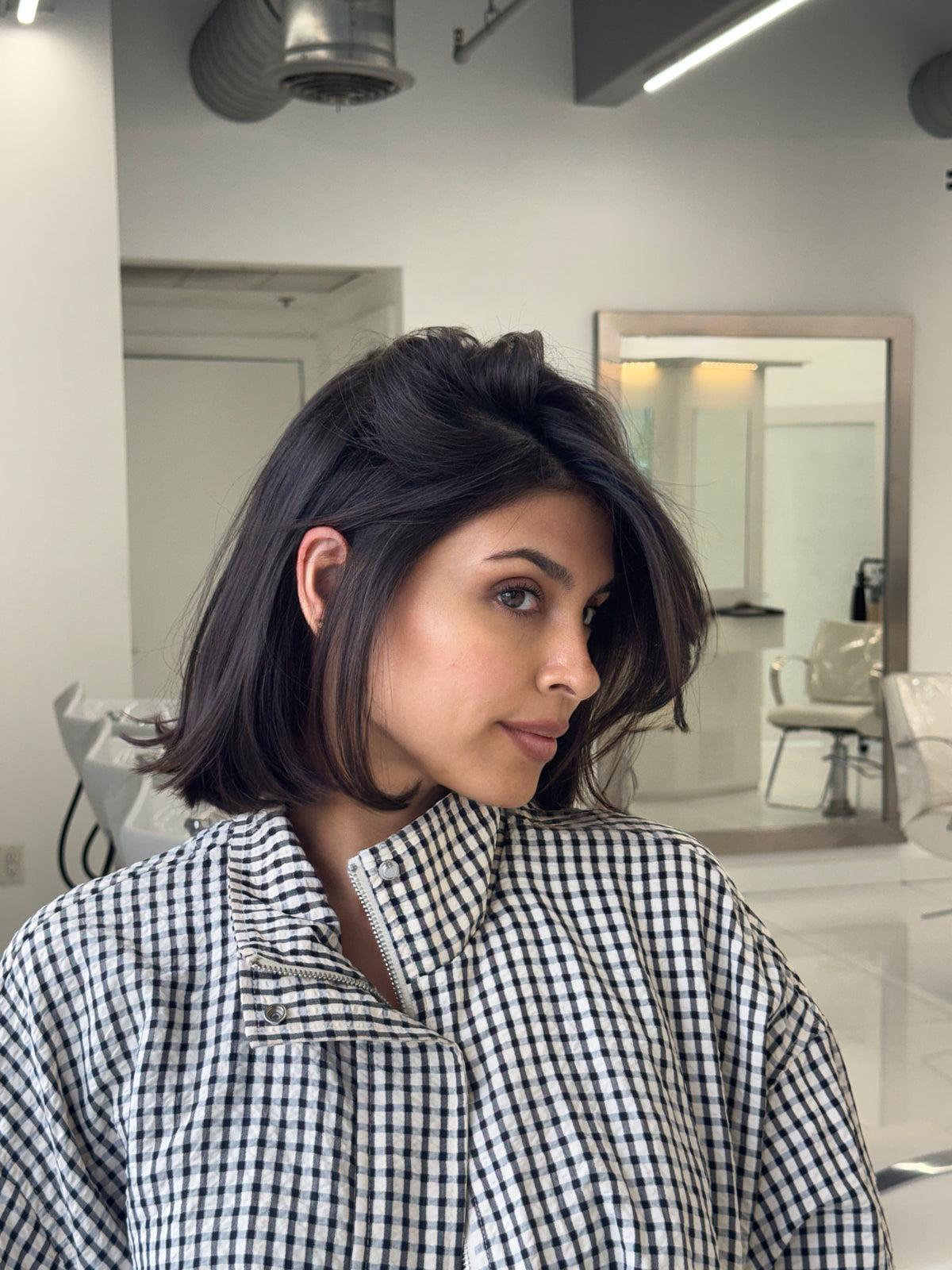 Short dark brown bob haircut