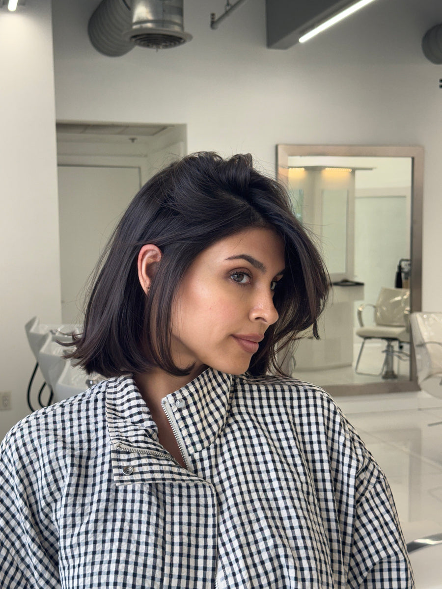 Short dark brown bob haircut