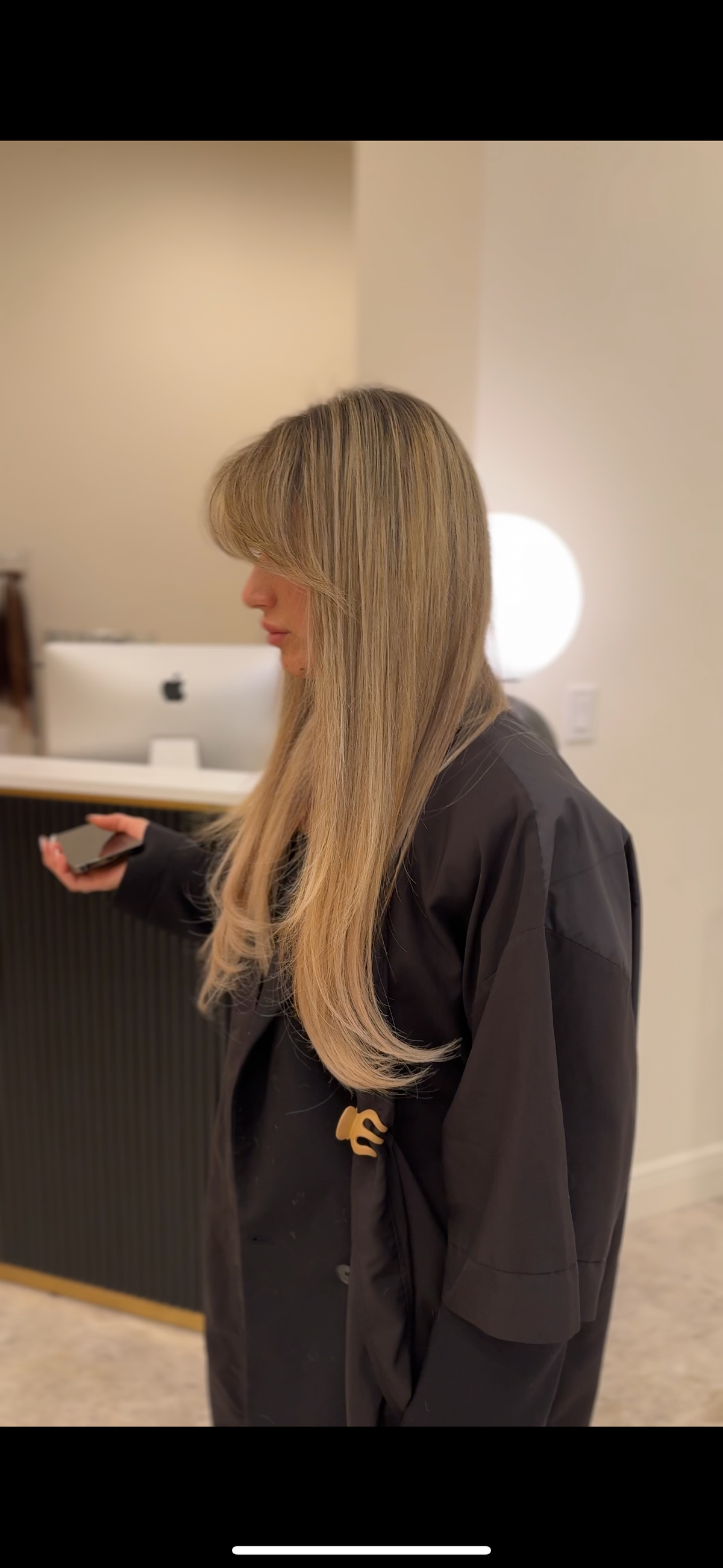 Long light brown hair extensions, side view